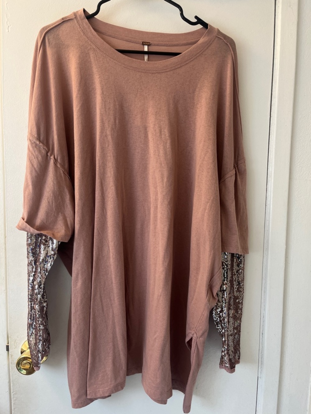 Free People Dusty Rose Tunic with Sequin Sleeves